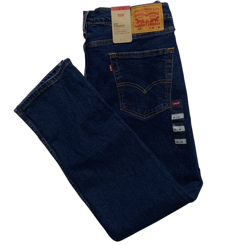 Levis 514 Straight Fit Mens Jeans Dark Wash Denim 36x32 Stretch NWT - Picture 10 of 11